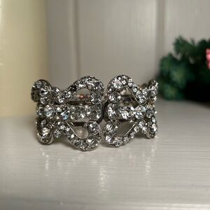 Rhinestone Clamper Cuff Silver Hinged Bracelet